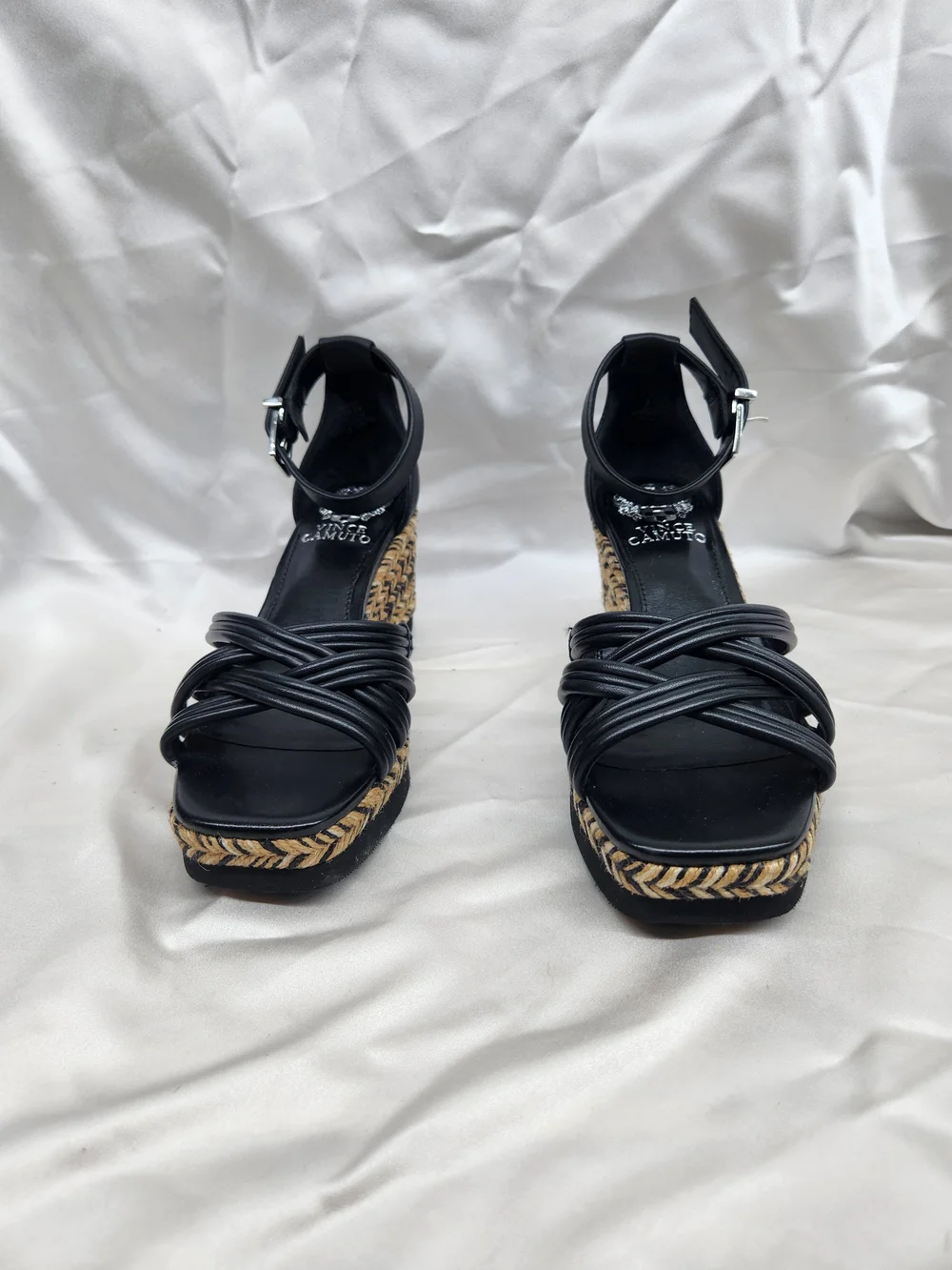 Vince Camuto Black Woven Strap Espadrille Wedge Sandals